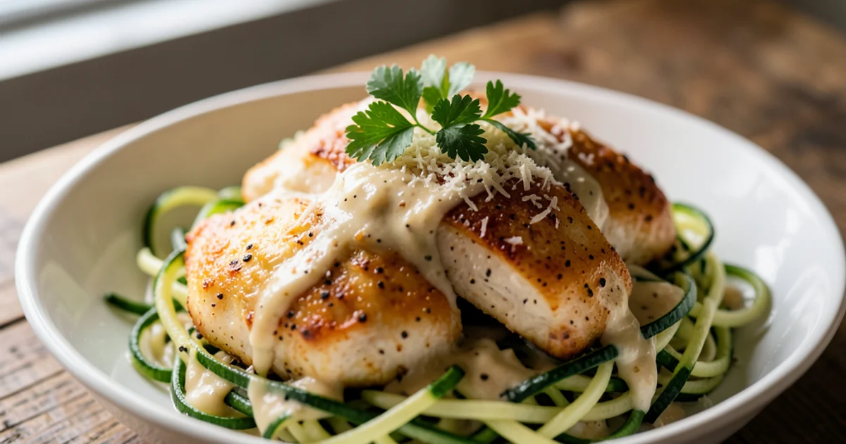 Creamy Garlic Parmesan Chicken with Zucchini Noodles: A Keto Dinner Ready in 30 Minutes