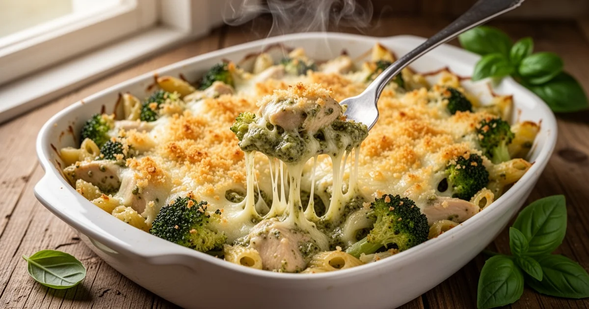 Creamy Pesto Chicken & Broccoli Pasta Bake β Easy Holiday Casserole