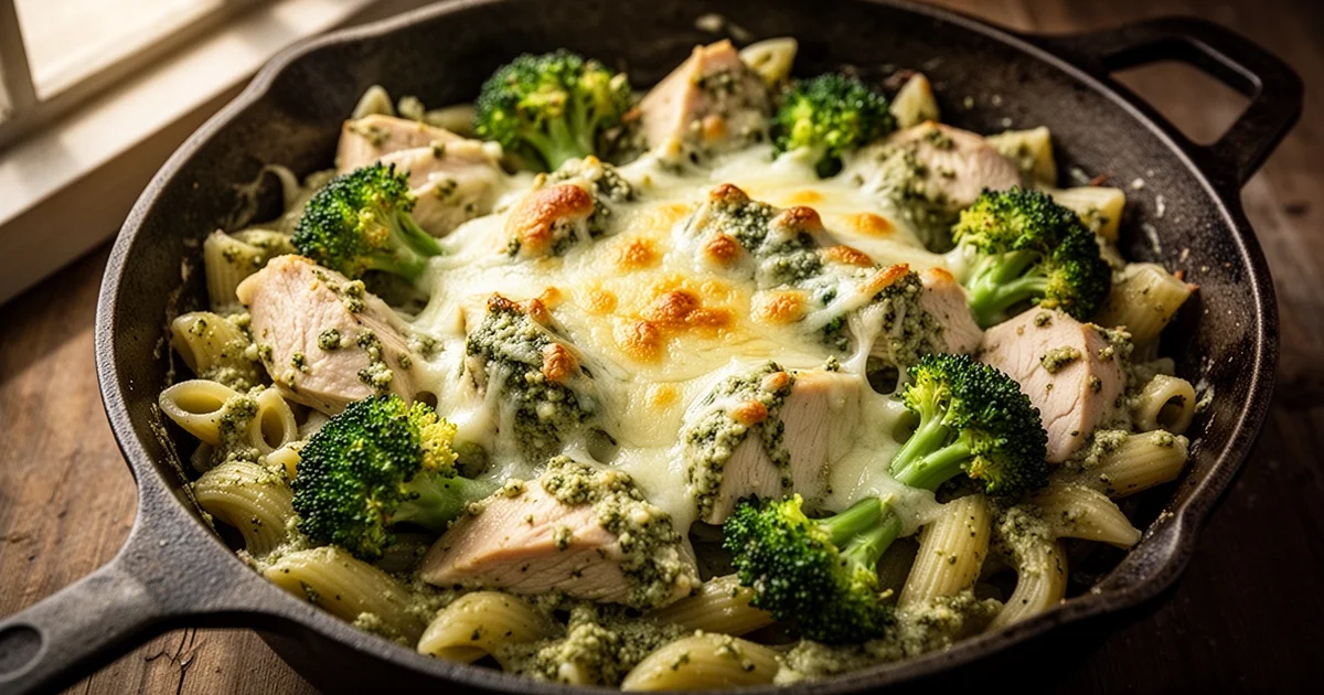 Cozy Holiday Dinner: One-Pan Creamy Pesto Chicken & Broccoli Pasta Bake